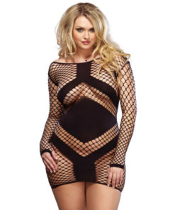 LEG AVENUE - LONG SEEVED MINIDRESS BLACK PLUS SIZE 1X/2X