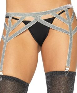 LEG AVENUE - SILVER LUREX ELASTIC GARTER BELT ONE SIZE